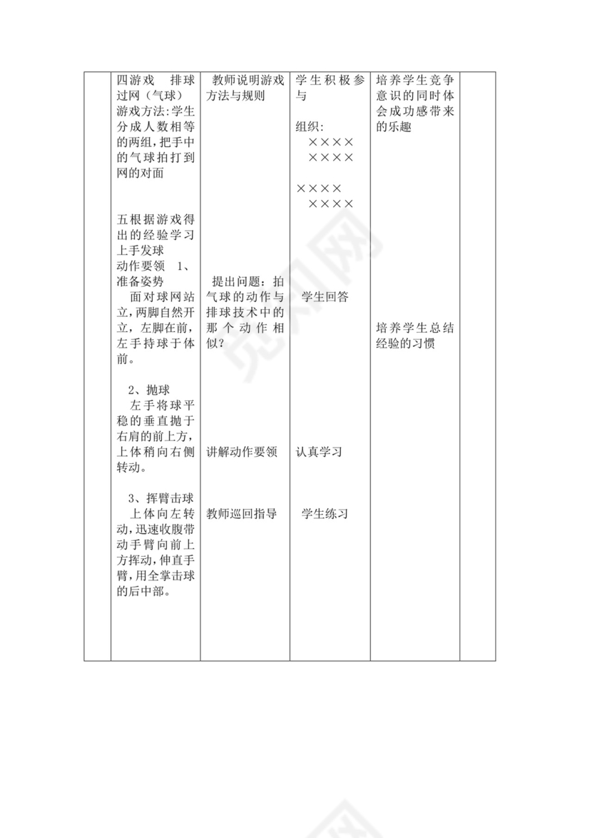 白色简洁排球教案体育教案运动活动教学教案模板