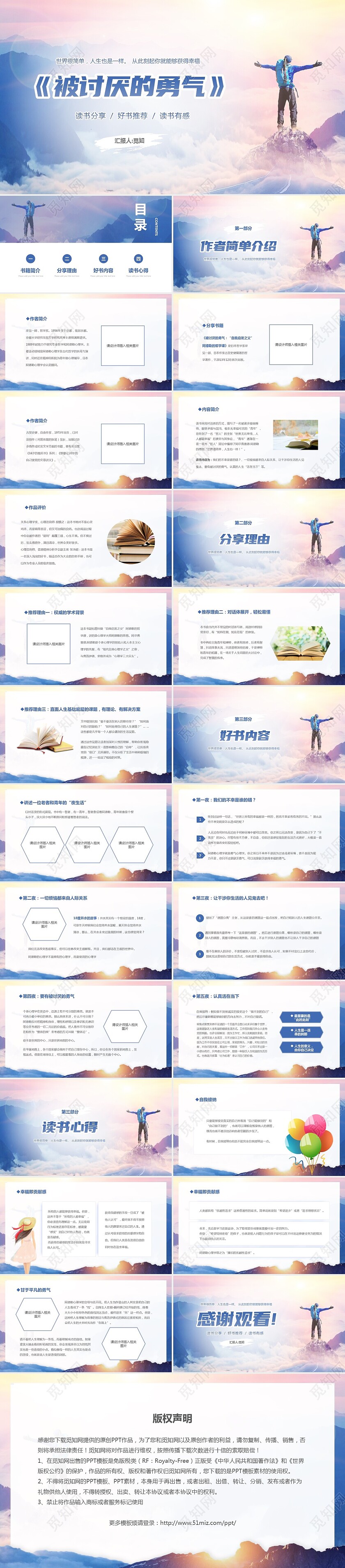 蓝色简约励志好书推荐被讨厌的勇气读书有感课件PPT
