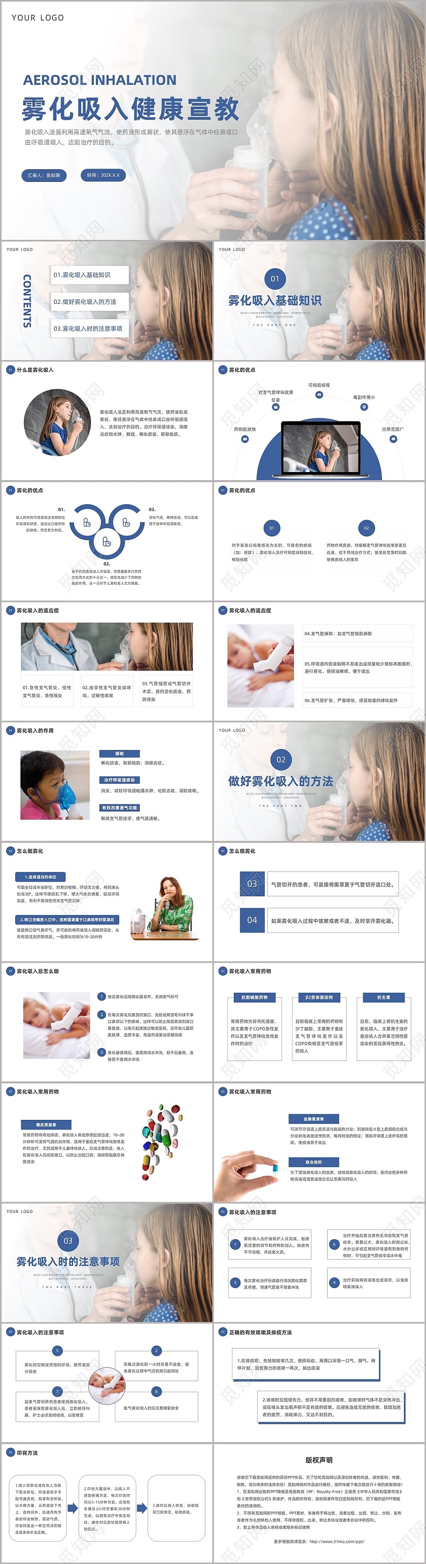 蓝色简约雾化吸入健康宣讲PPT雾化吸入健康宣教