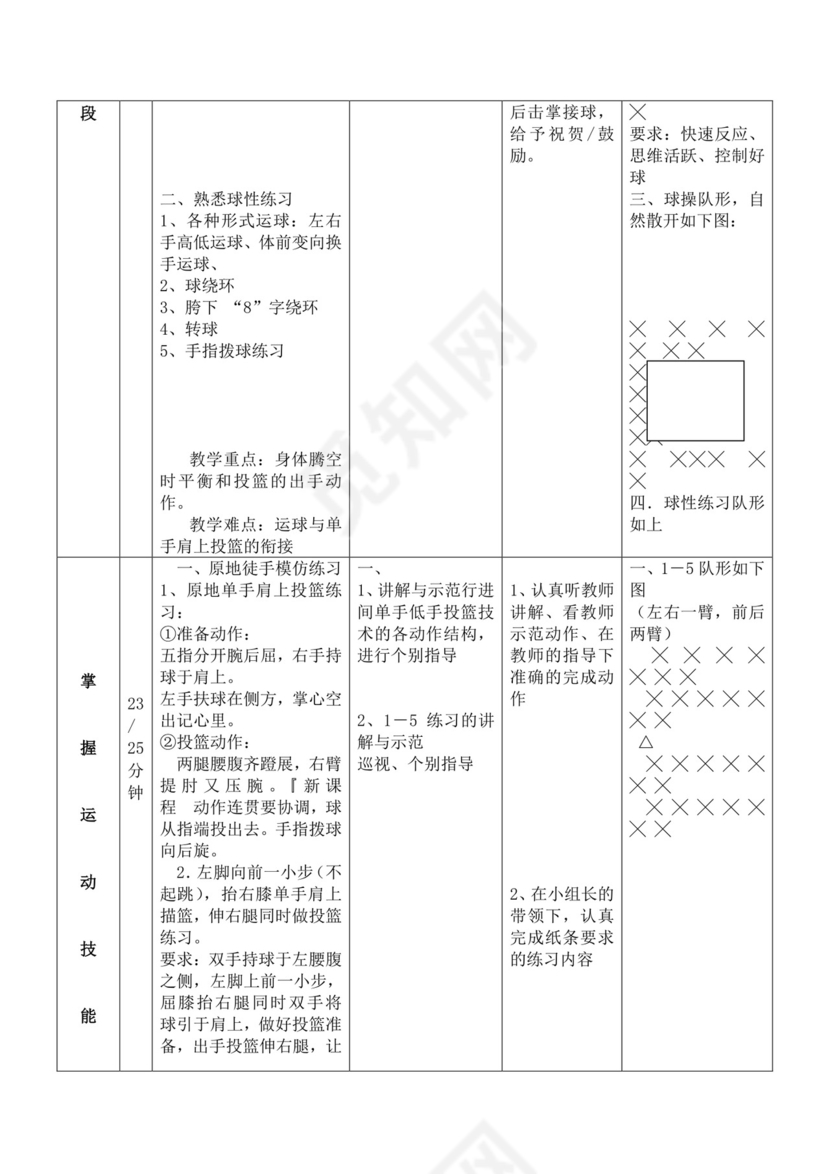 白色简洁篮球单手肩上投篮教案体育教案运动教学教案模板