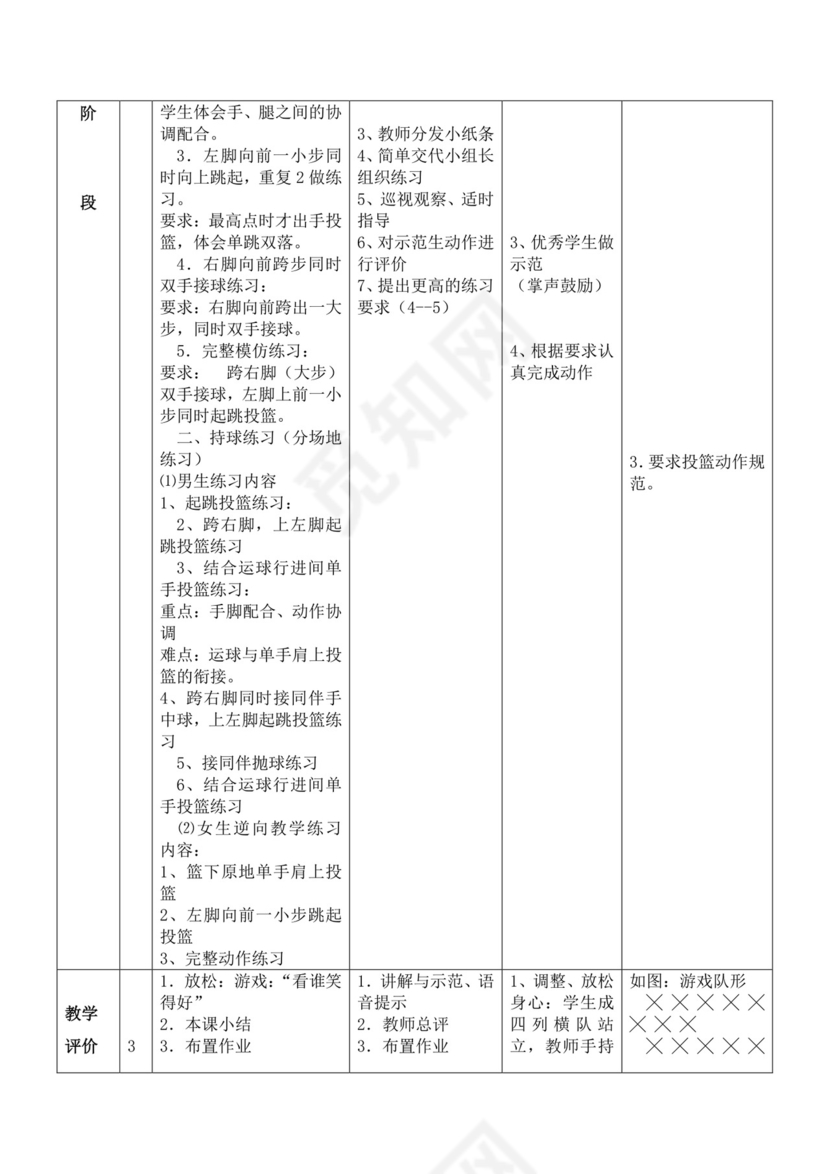 白色简洁篮球单手肩上投篮教案体育教案运动教学教案模板