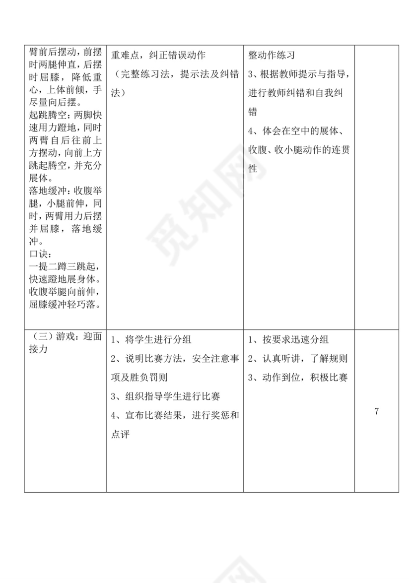 白色简洁体育教案立定跳远教案运动教学教案模板