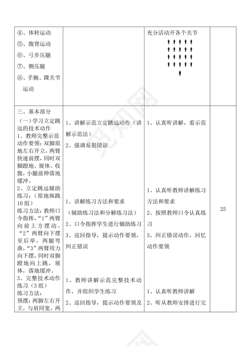 白色简洁体育教案立定跳远教案运动教学教案模板