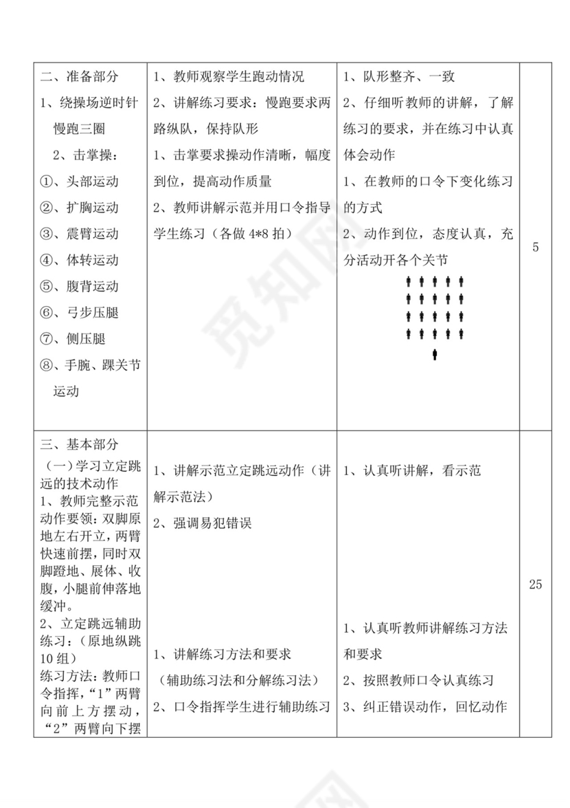白色简洁蹲踞式跳远教案体育教案运动教学教案模板