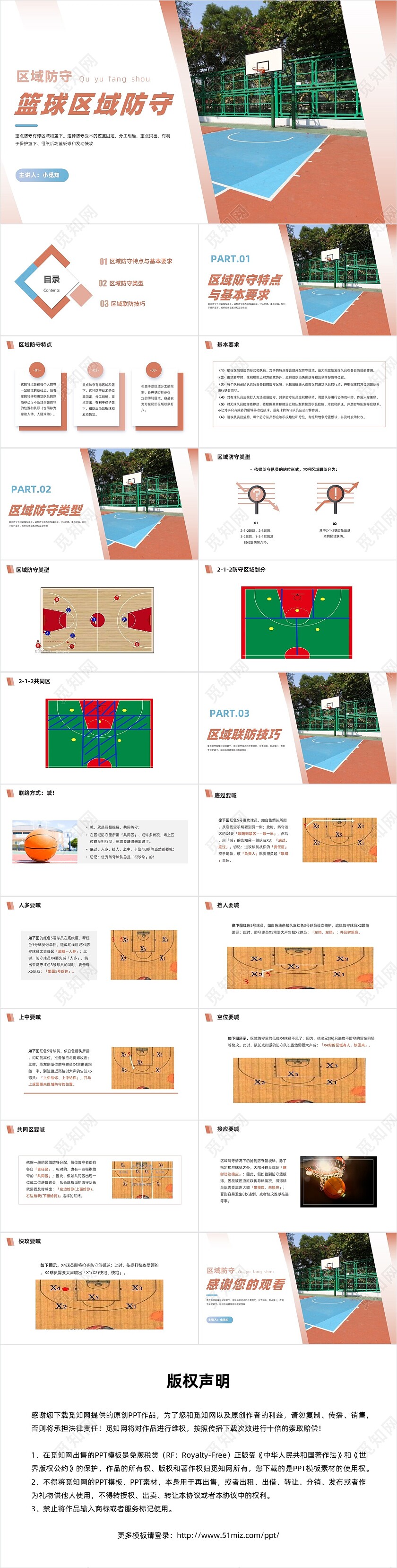红棕色商务风格篮球区域联防PPT说课PPT篮球教学课件