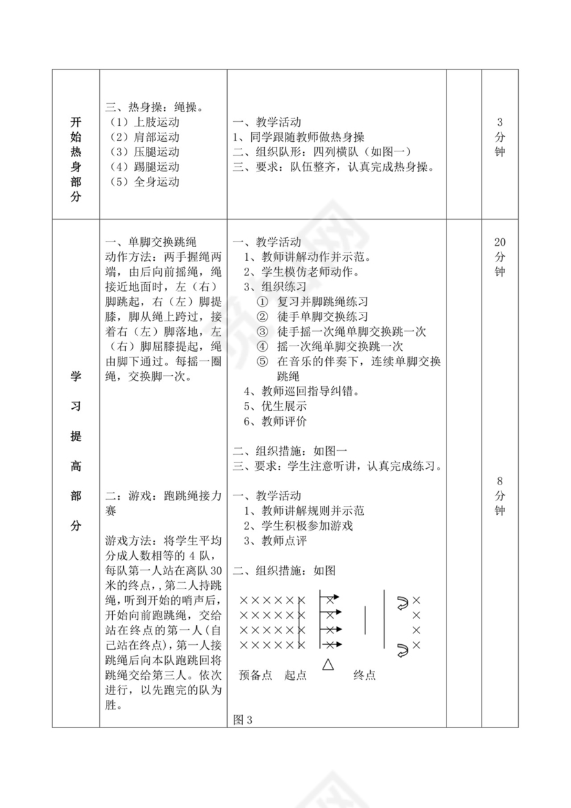 白色简洁跳绳教案体育教案运动活动教学教案模板