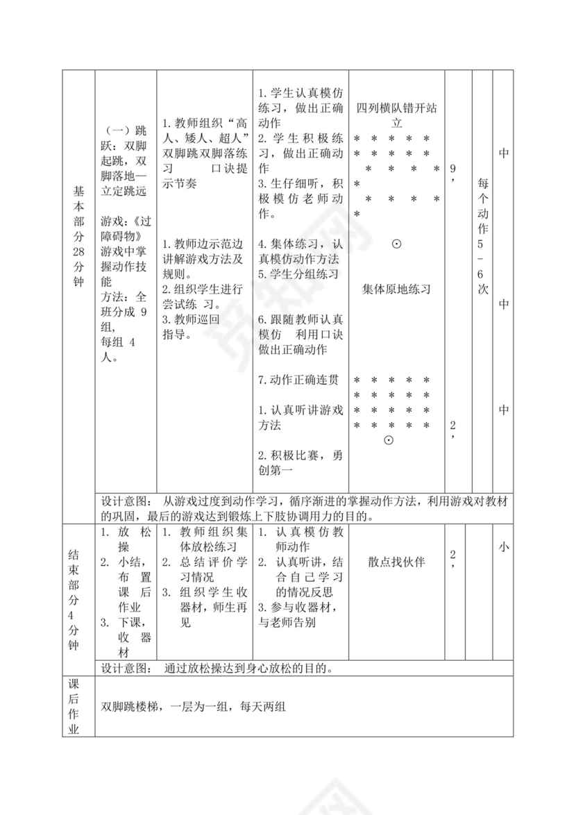 白色简洁体育教案立定跳远教案体育运动活动教学教案模板
