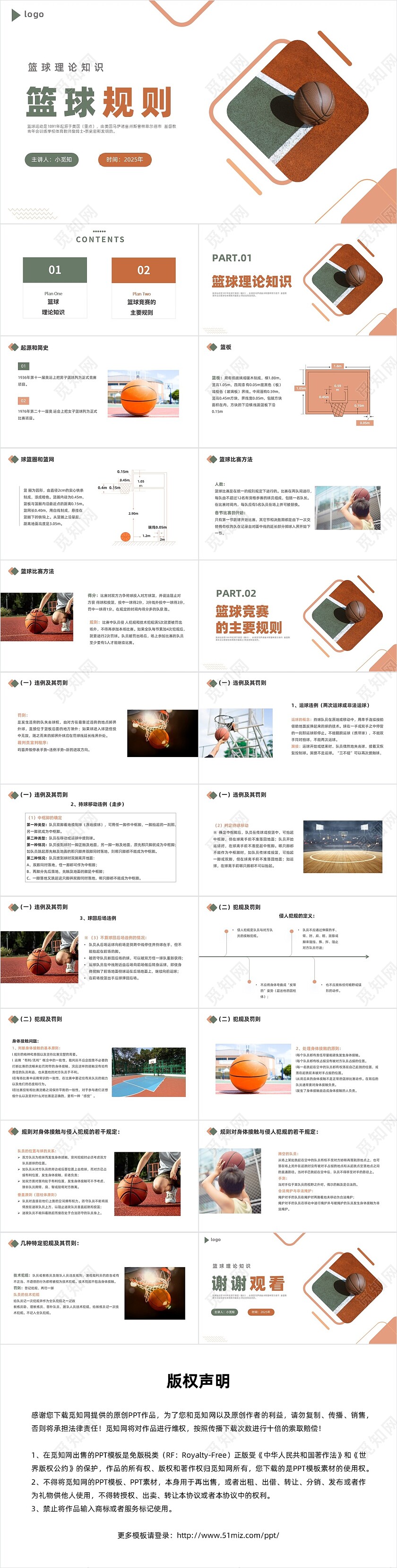 绿色商务风格篮球规则PPT说课PPT篮球规则课件