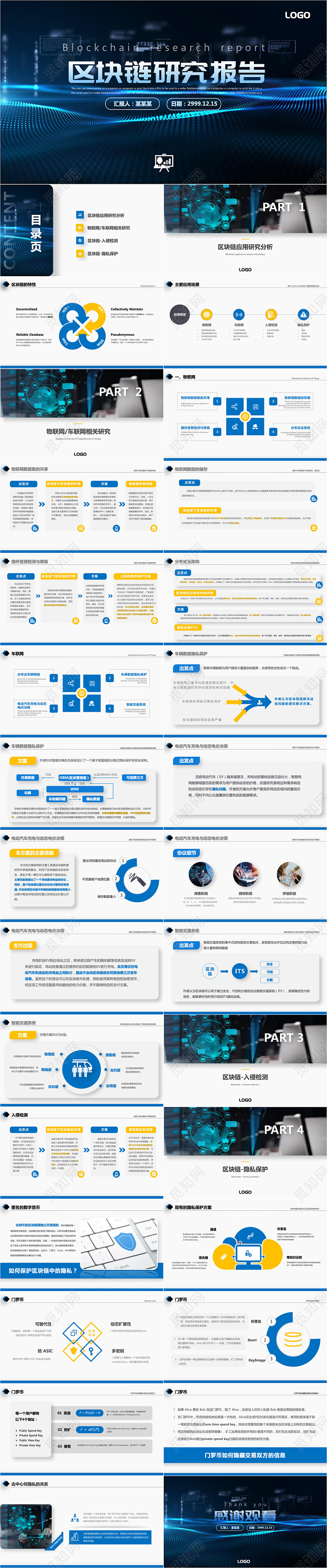 蓝色商务科技风粒子简约扁平区块链研究PPT区块链研究报告