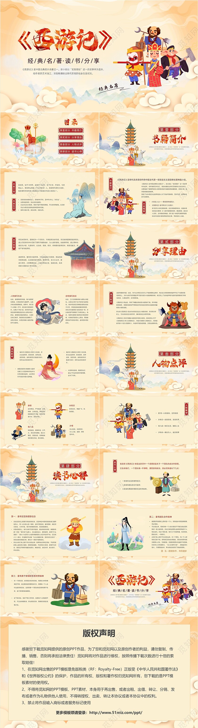 黄色国潮风卡通插画西游记读书分享动态PPT