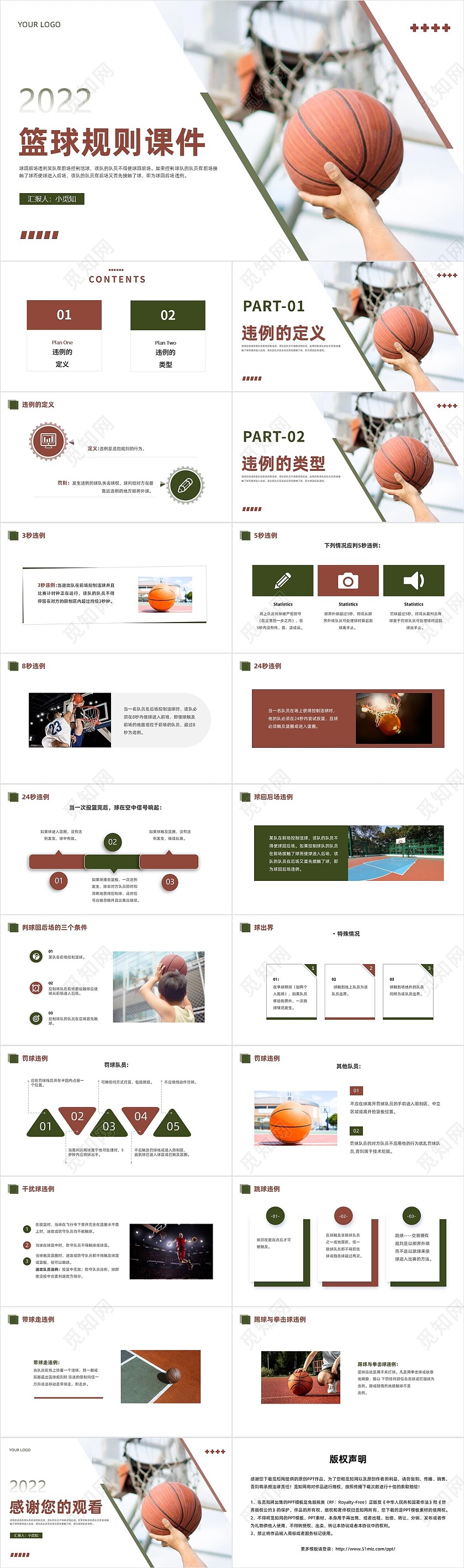 红绿色商务风格篮球规则课件PPT说课PPT