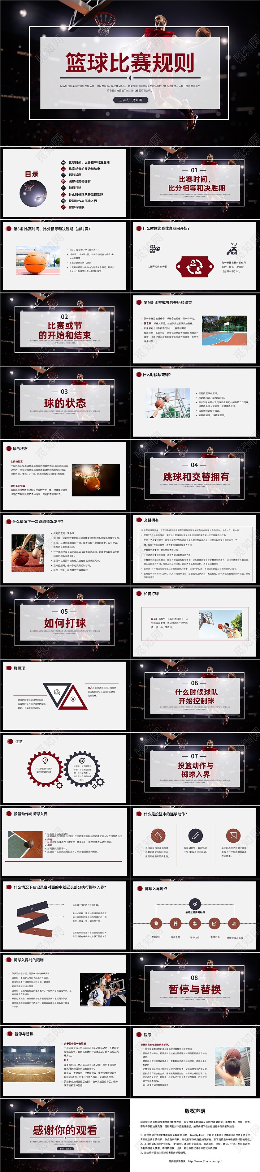 红蓝色商务风格篮球比赛规则PPT说课PPT篮球规则课件