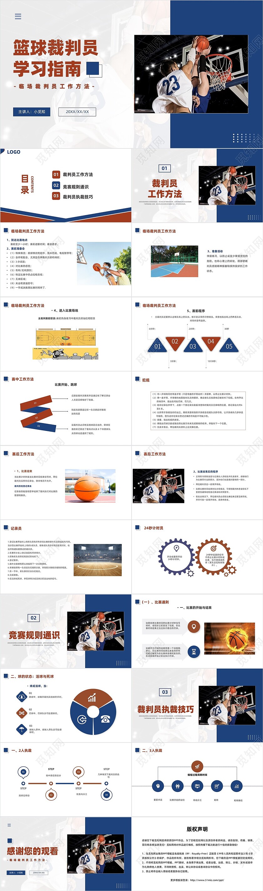 红蓝色商务风格篮球裁判员学习指南PPT说课PPT