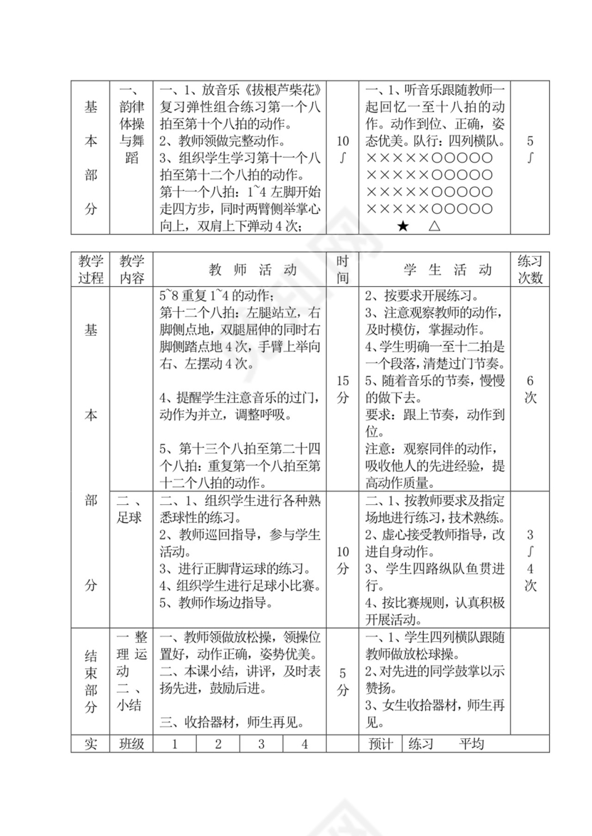 白色简洁初中体育教案运动教学教案模板