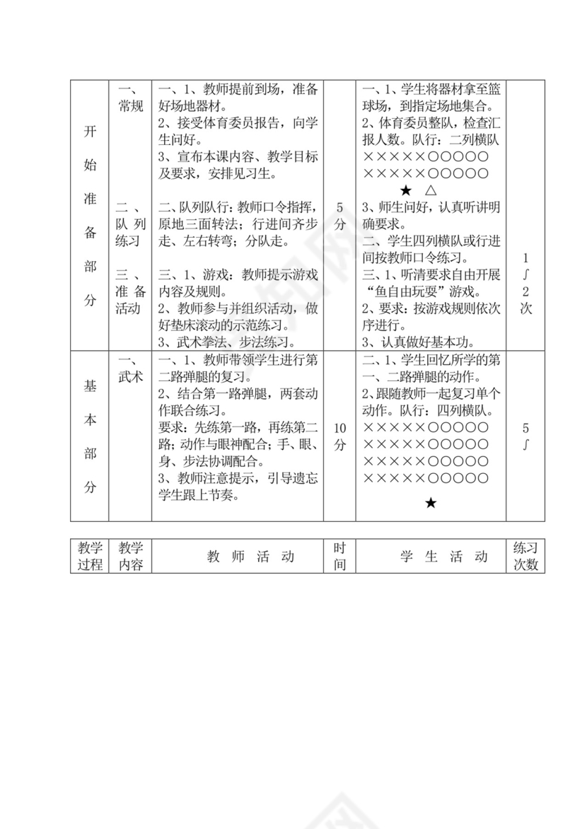 白色简洁初中体育教案运动教学教案模板