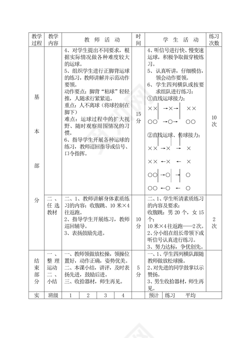白色简洁初中体育教案运动教学教案模板