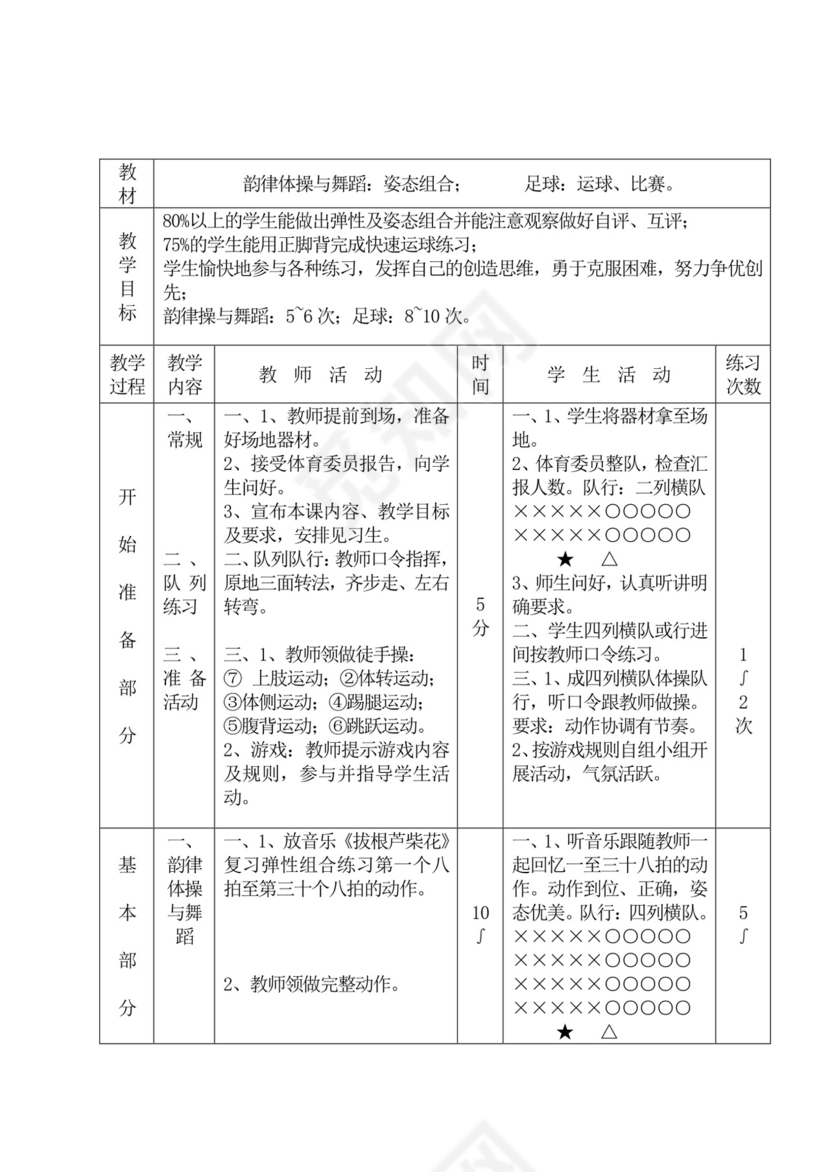 白色简洁初中体育教案运动教学教案模板