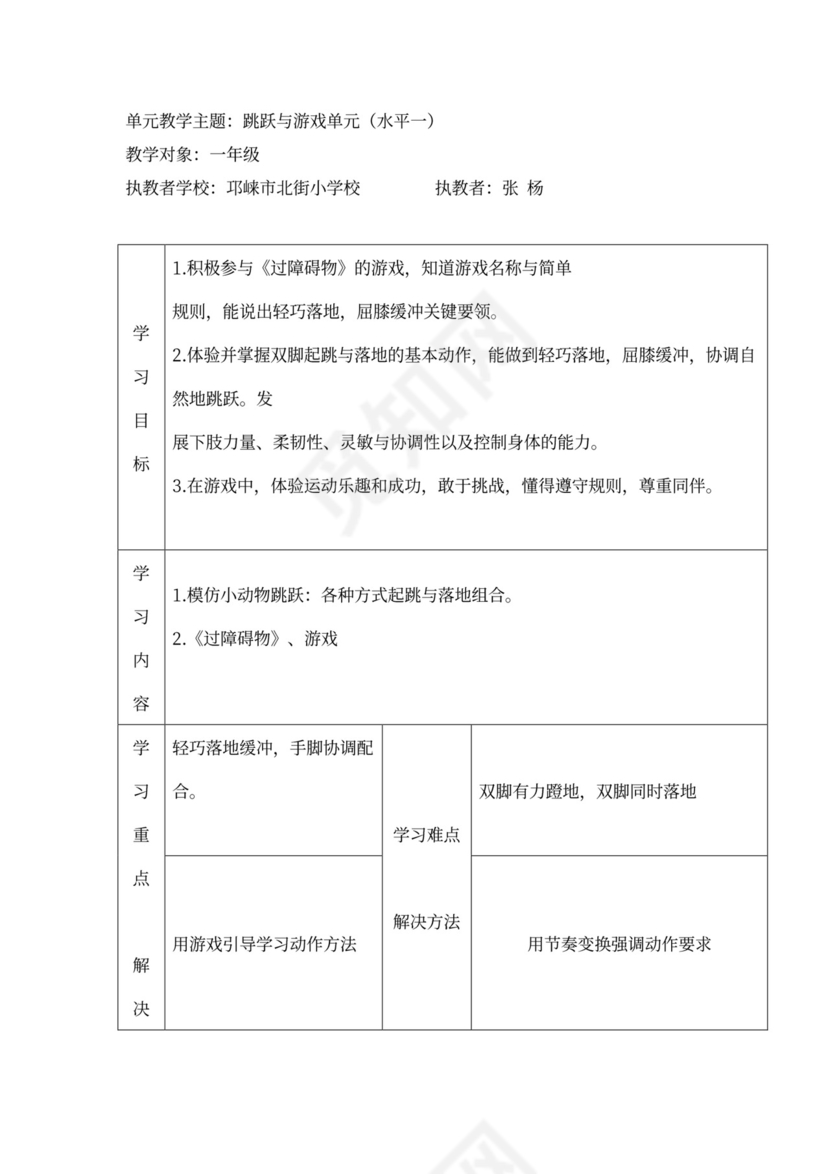 白色简约小学体育与健康立定跳远教学设计蹲踞式跳远教案