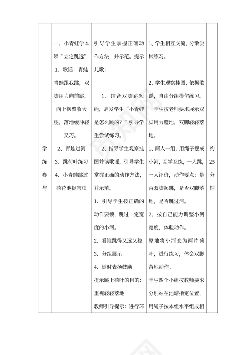 白色简约小学体育立定跳远教学设计立定跳远教案体育教案