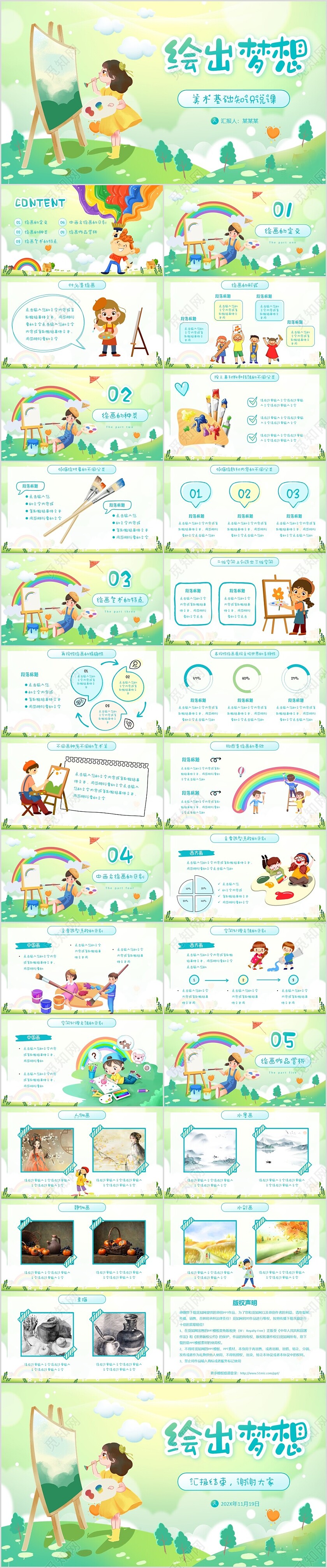 可爱卡通儿童绘画美术基础知识培训说课PPT