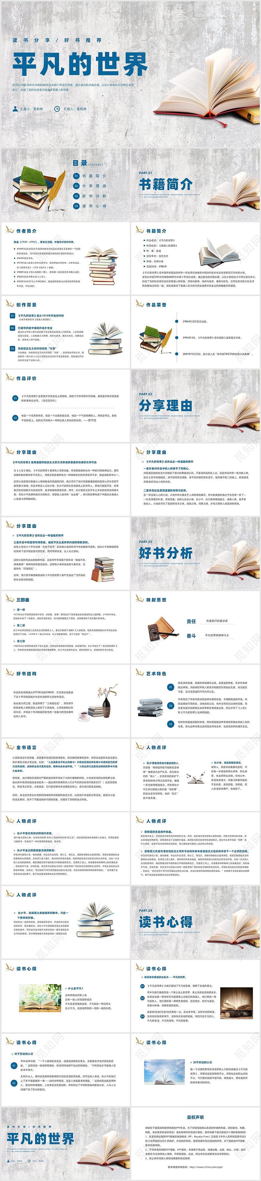 蓝色简约风平凡的世界读书分享课件