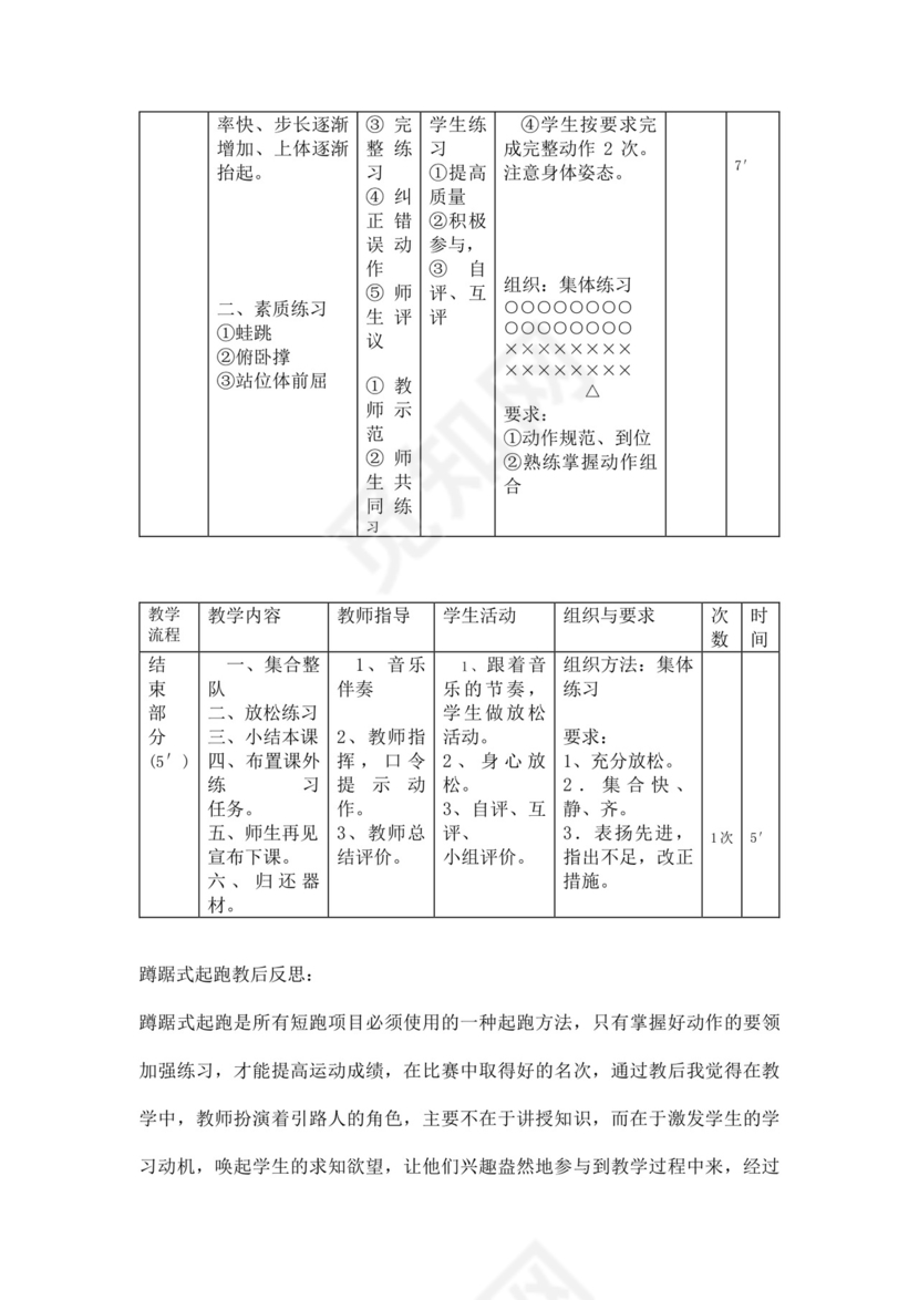 蹲踞式起跑教学设计教案蹲踞式起跑教案体育教案