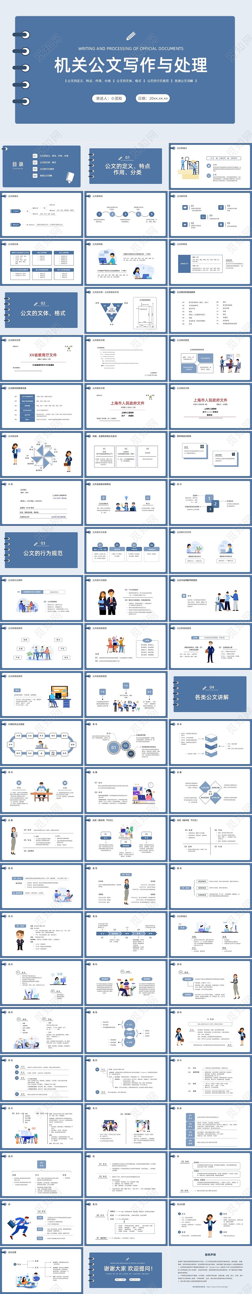 蓝色简约商务公文写作培训PPT课件