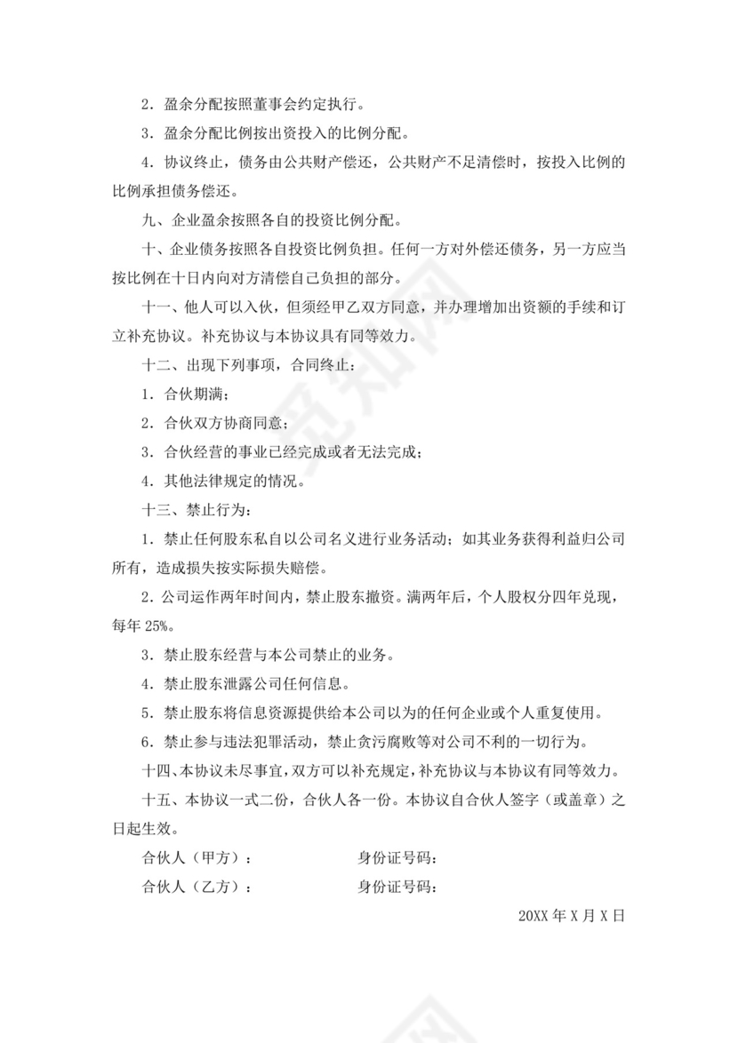 白色简洁电商平台股东合作协议合同