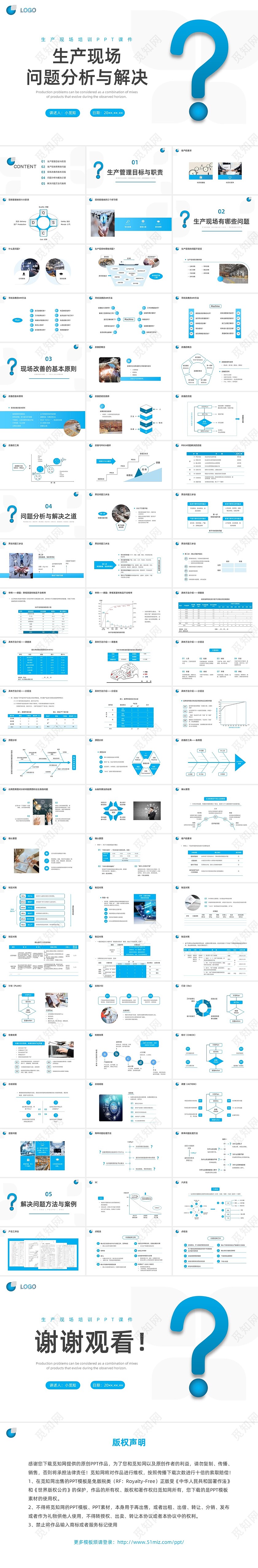 蓝色水彩简约商务生产现场问题分析与解决PPT