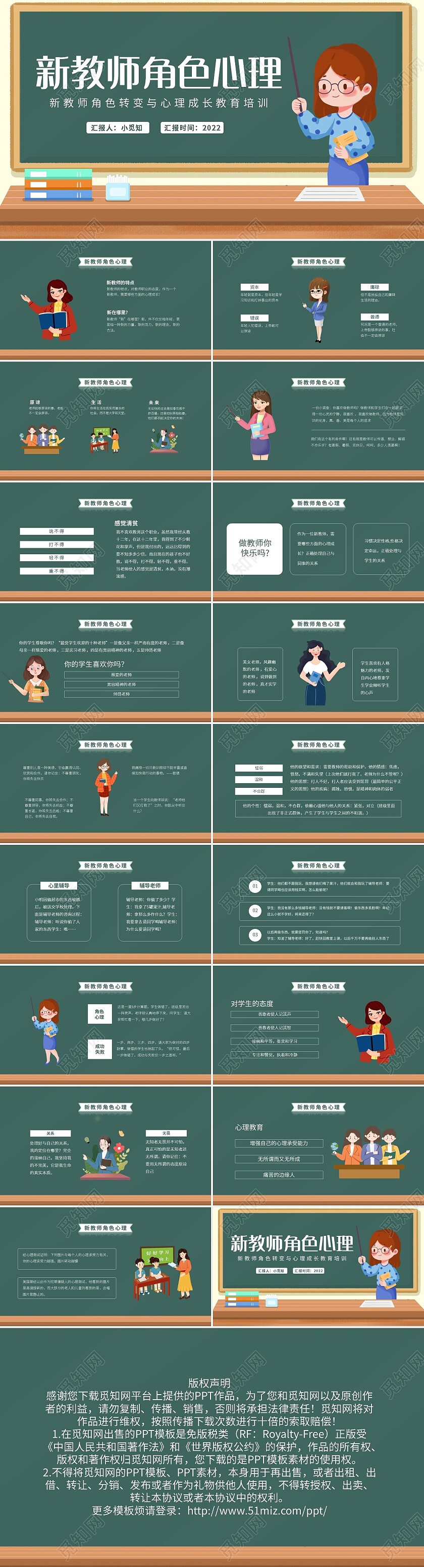 绿色简约新教师角色转变与心理成长教育培训PPT模板宣传PPT