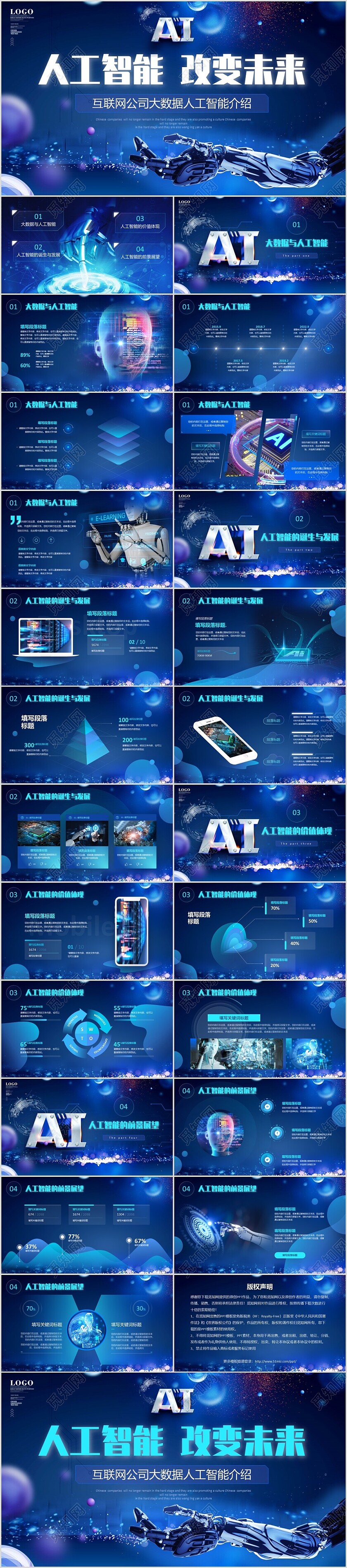 炫酷科技风人工智能改变未来互联网公司大数据介绍PPT大数据人工智能