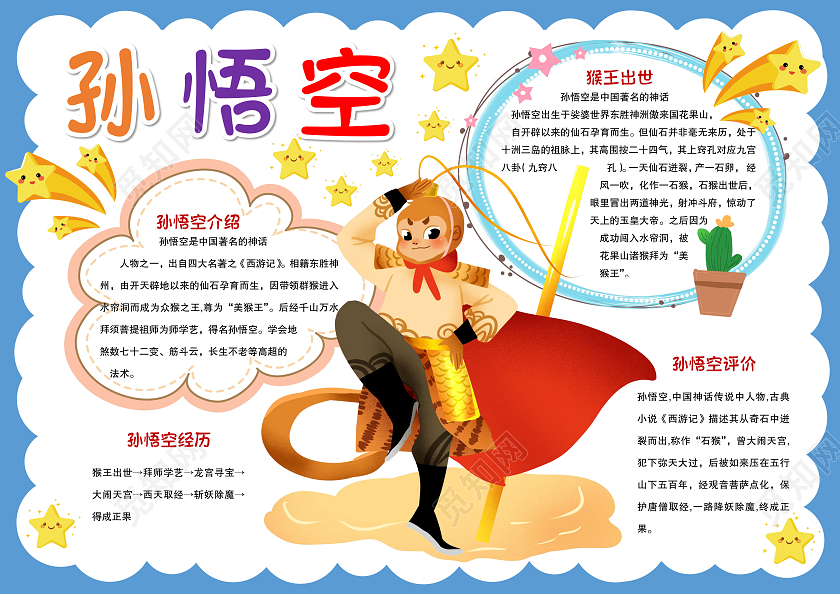 蓝色孙悟空简介小报手抄报读书小报手抄报西游记孙悟空人物介绍