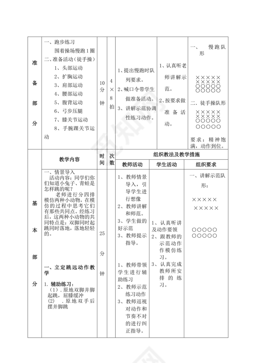白色简洁立定跳远教案体育教案运动教学教案模板