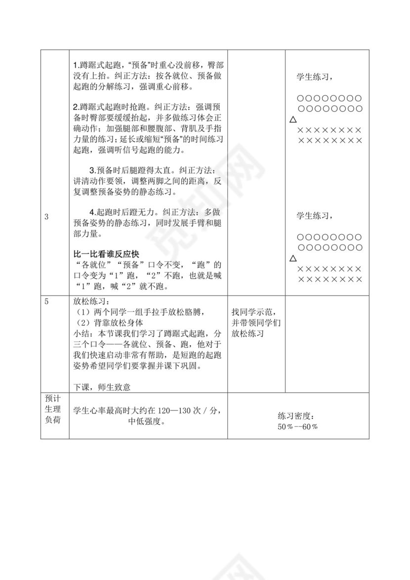 白色简洁蹲踞式起跑教案体育教案运动教学教案模板