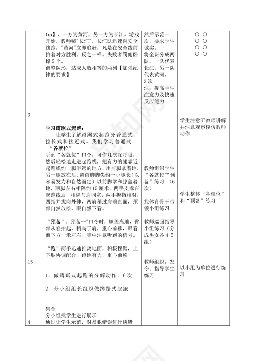 白色简洁蹲踞式起跑教案体育教案运动教学教案模板