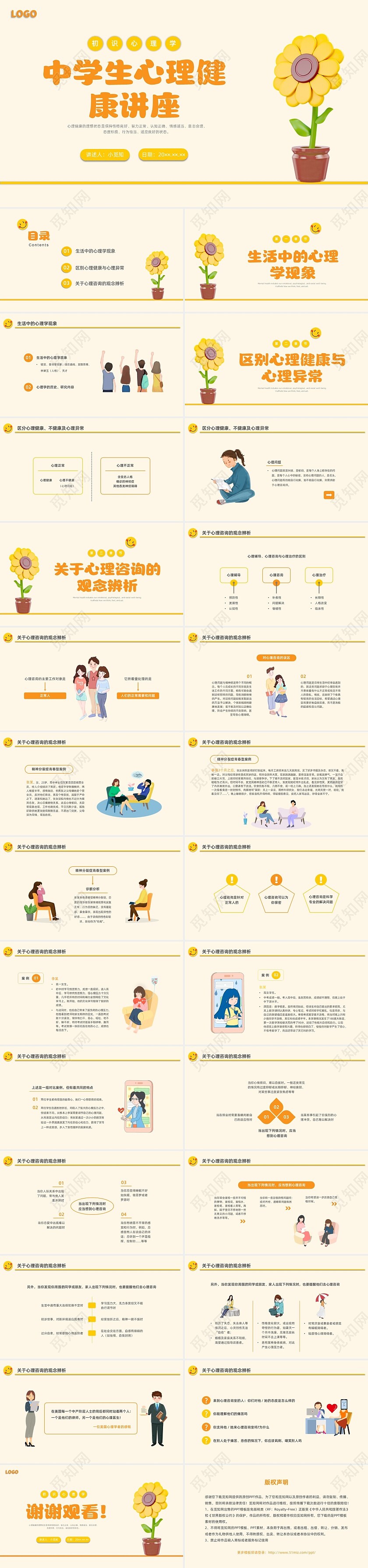 橙黄色水彩简约中学生心理健康讲座PPT课件