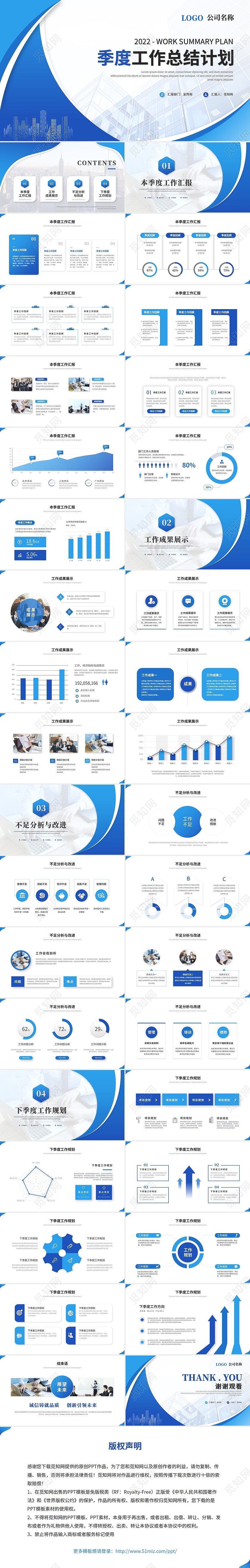 蓝色简约商务季度工作总结工作汇报述职报告ppt模板
