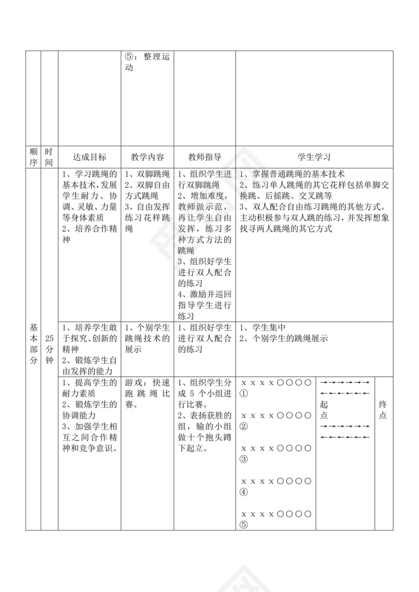 体育教案白色简洁跳绳教案体育运动教学教案模板