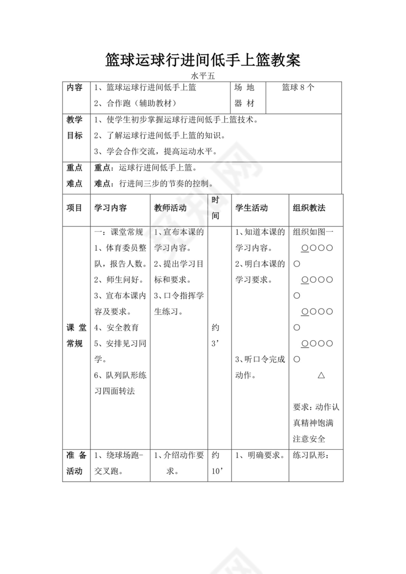 体育教案白色简洁篮球行进间运球教案体育运动教学教案模板