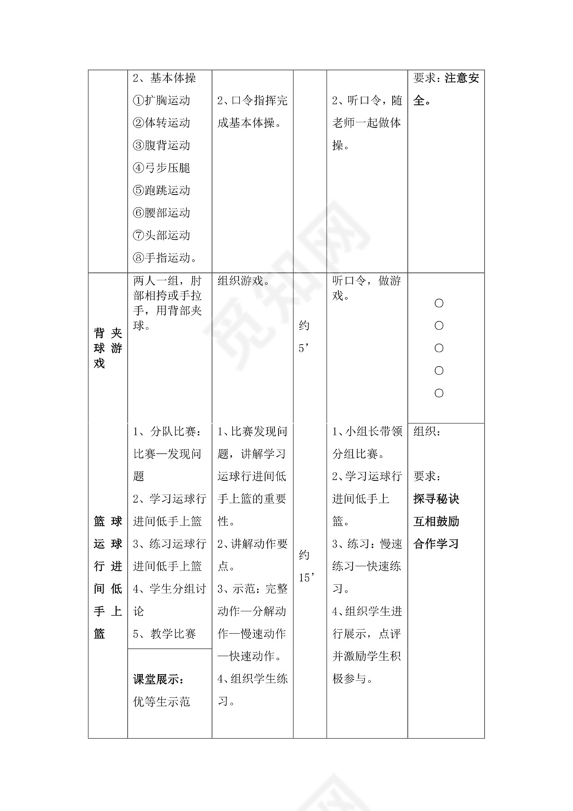 体育教案白色简洁篮球行进间运球教案体育运动教学教案模板