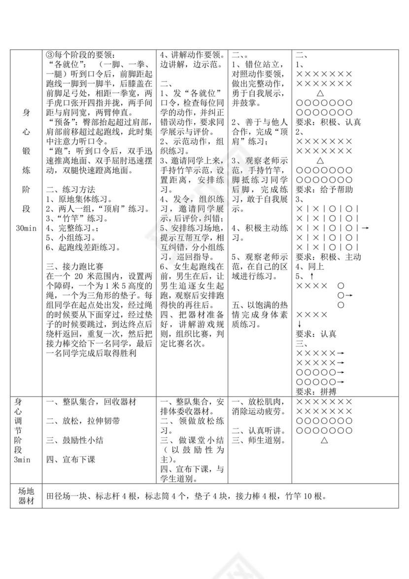 体育教案白色简洁蹲踞式起跑教案体育运动教学教案模板
