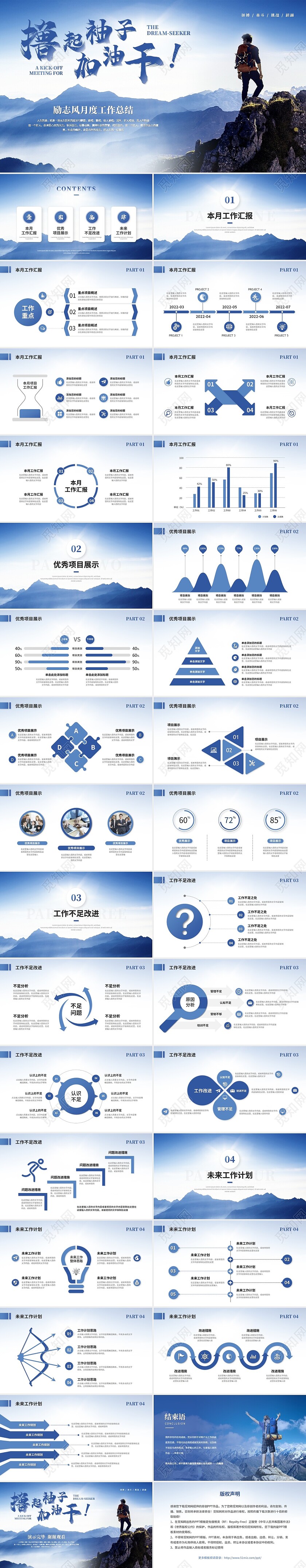 励志风月度工作总结工作汇报述职报告ppt模板