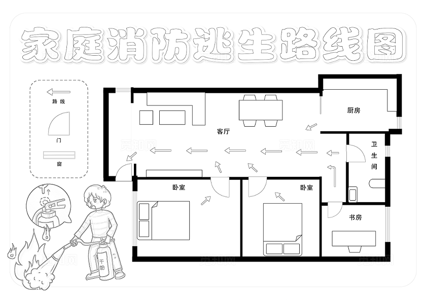家庭消防逃生路线图小报手抄报消防小报手抄报家庭消防安全逃生路线图