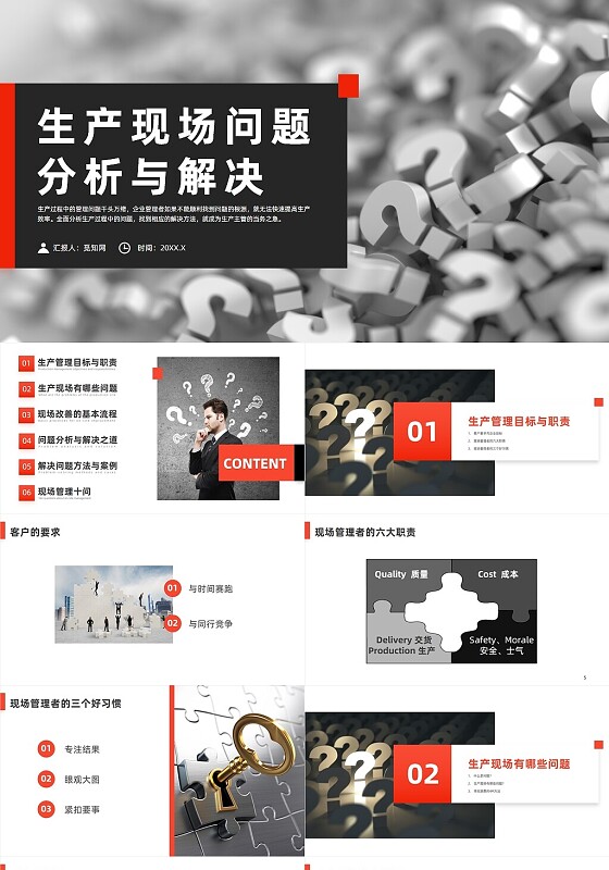 红色简约风生产现场问题分析与解决课件