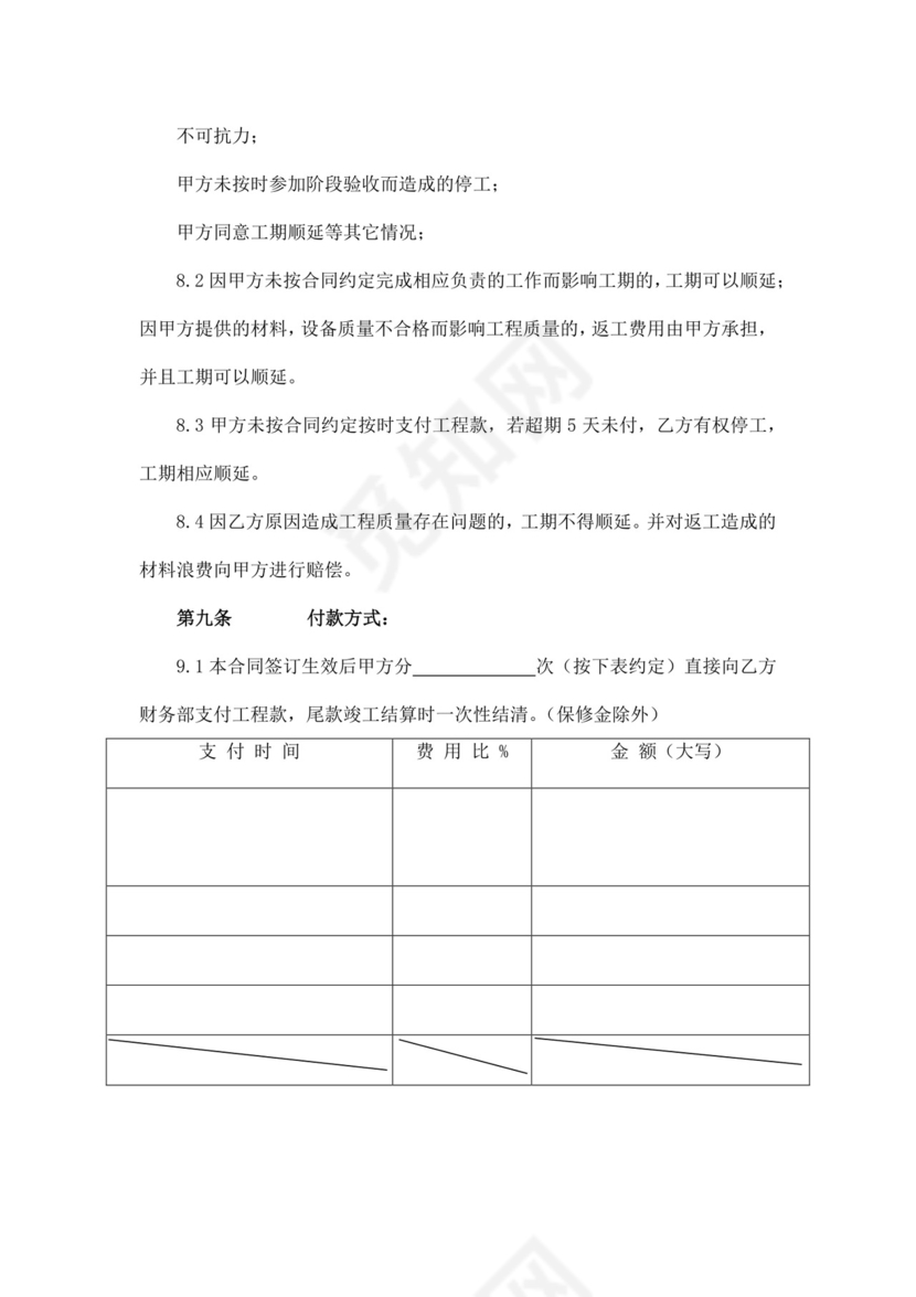 白色简洁装修施工合同word模板工程施工合同协议