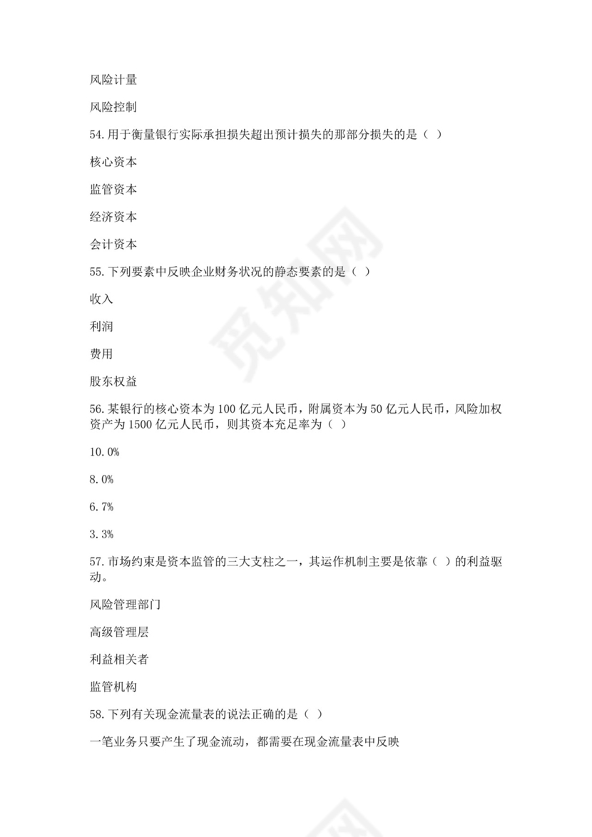 白色简洁银行考试题库银行职员个人考试题库模板