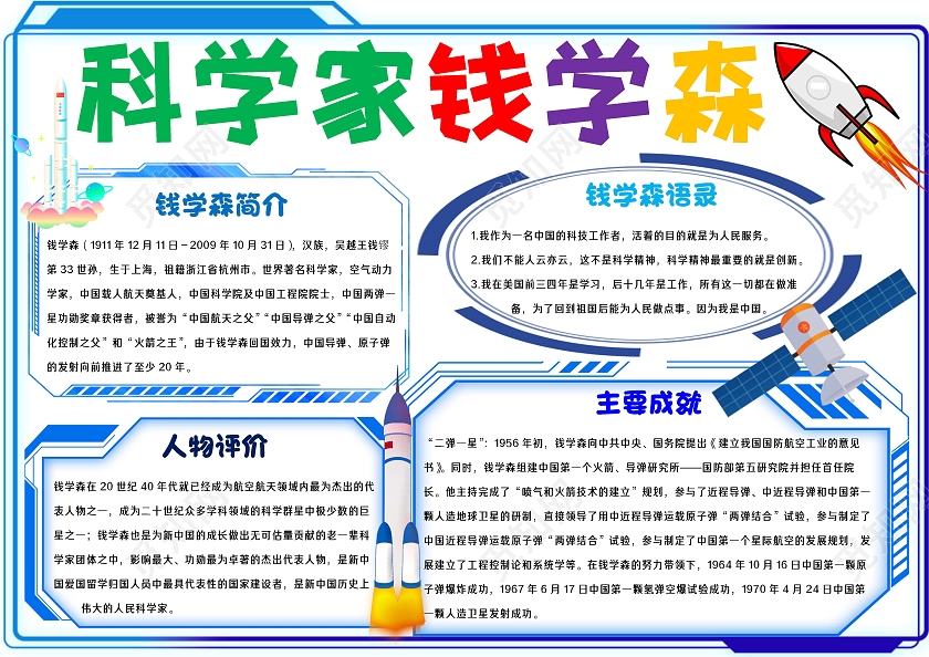 科学家钱学森蓝色风手抄报