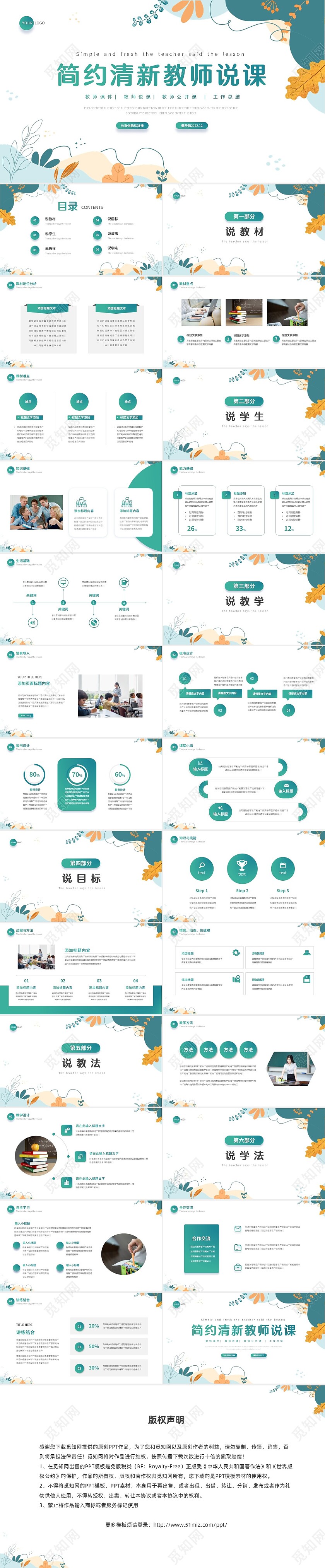 绿色简约教师说课教学课件PPT