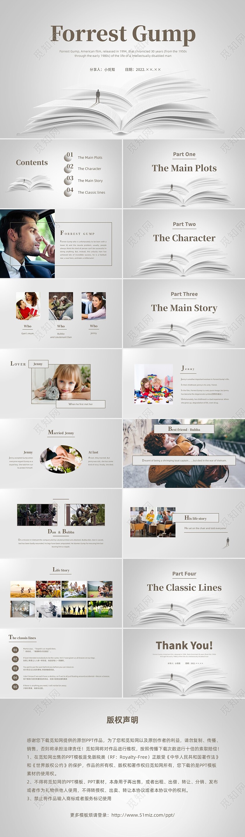 灰色简约商务阿甘正传英语介绍读书分享PPT课件阿甘正传英文介绍