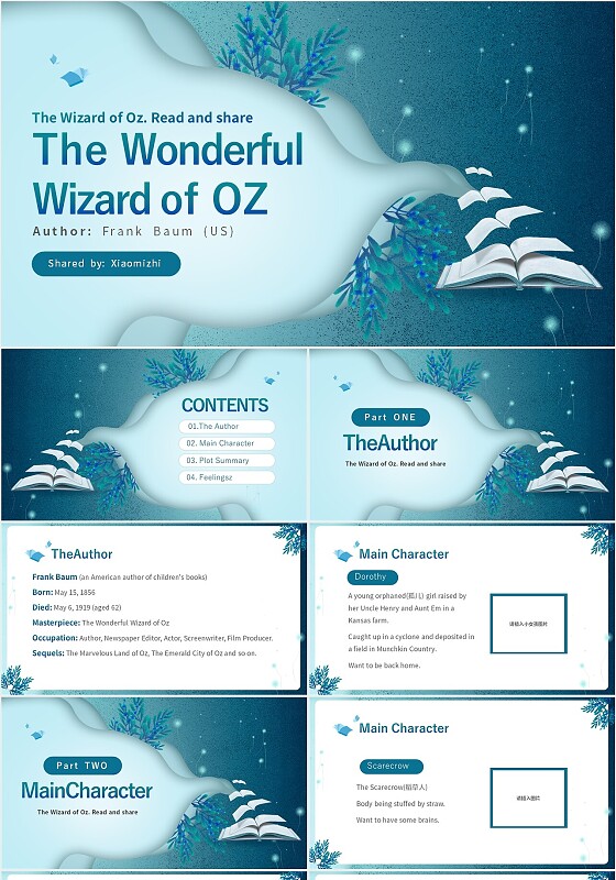 绿色清新剪纸风读书分享好书推介绿野仙踪读书分享英文版课件绿野仙踪英文介绍